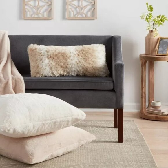 Threshold Oversized Faux Rabbit Fur Square Throw Pillow Cream - Picture 4 of 4